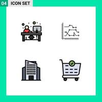 Gruppe von 4 modernen Filledline-Flachfarben, die für bearbeitbare Vektordesign-Elemente für das Geschäftsgebäude des Sachbearbeiterdiagramms festgelegt wurden vektor