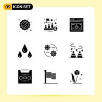 uppsättning av 9 modern ui ikoner symboler tecken för miljö våt internet väder ladda ner redigerbar vektor design element