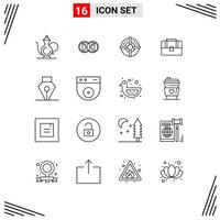 Stock Vector Icon Pack mit 16 Zeilenzeichen und Symbolen für Handtaschenkoffer Duplikatbeutelstrategie editierbare Vektordesign-Elemente