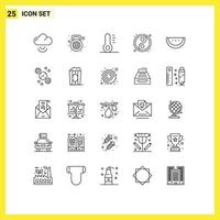 Stock Vector Icon Pack mit 25 Zeilen Zeichen und Symbolen für Kino Handuhr Urlaubsuhr Slice editierbare Vektordesign-Elemente