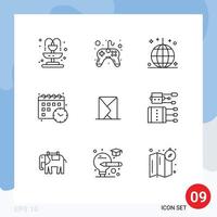 Stock Vector Icon Pack mit 9 Zeilenzeichen und Symbolen für Mail-E-Mail-Ereigniszeitkalender editierbare Vektordesign-Elemente