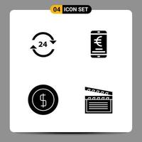 4 schwarze Icon-Pack-Glyphen-Symbole Zeichen für ansprechende Designs auf weißem Hintergrund 4 Icons gesetzt vektor