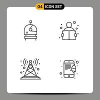 användare gränssnitt packa av 4 grundläggande fylld linje platt färger av astronaut station utbildning studie radio antenn redigerbar vektor design element