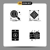 4 schwarze Icon-Pack-Glyphen-Symbole Zeichen für ansprechende Designs auf weißem Hintergrund 4 Icons gesetzt vektor