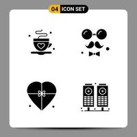 4 schwarze Icon-Pack-Glyphen-Symbole Zeichen für ansprechende Designs auf weißem Hintergrund 4 Icons gesetzt vektor