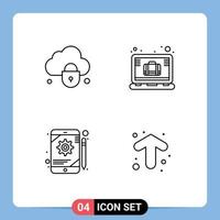 Stock Vector Icon Pack mit 4 Zeilenzeichen und Symbolen für die Internetkonfiguration Sicherheit Laptop Tablet editierbare Vektordesign-Elemente