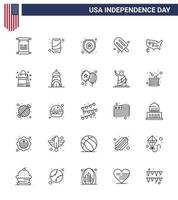 Line Pack mit 25 Usa-Unabhängigkeitstag-Symbolen der Staaten Usa-Schild Amerikanisches Eis editierbare Usa-Tag-Vektor-Designelemente vektor