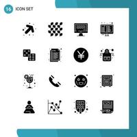 piktogrammsatz von 16 einfachen soliden glyphen der spielprogrammierung live html code editierbare vektordesignelemente vektor
