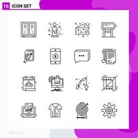 Line Icon Set Packung mit 16 Umrisssymbolen isoliert auf weißem Hintergrund für Webdruck und Handy vektor