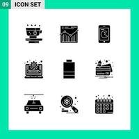 uppsättning av 9 kommersiell fast glyfer packa för elektrisk framsteg köpa förvaltning systemet bärbar dator redigerbar vektor design element