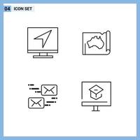 Packung mit 4 kreativen Filledline-Flachfarben von Kommunikationskarten-Nachricht australische E-Mail-editierbare Vektordesign-Elemente vektor