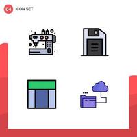 4 thematische Vektor-Fülllinien-Flachfarben und bearbeitbare Symbole für bearbeitbare Vektordesign-Elemente der Handwerkswebseite Nähbüro-Website vektor