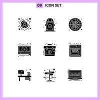 Stock Vector Icon Pack mit 9 Zeilenzeichen und Symbolen für Kit-Notradhilfe-Nachricht editierbare Vektordesign-Elemente