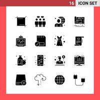 16 Icon-Pack-Glyphensymbole im soliden Stil auf weißem Hintergrund, einfache Zeichen für die allgemeine Gestaltung vektor