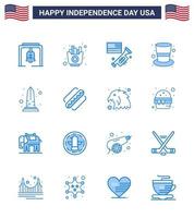 Happy Independence Day 16 Blues Icon Pack für Web und Print Monument Magic Hat Flag Hat American Editable Usa Day Vector Design Elements