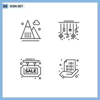 uppsättning av 4 kommersiell fylld linje platt färger packa för aktiviteter dekoration bergen måne info styrelse redigerbar vektor design element