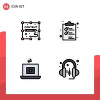 4 gefülltes flaches Farbkonzept für mobile Websites und Apps Inhalt Laptop-Designdokument teilen editierbare Vektordesign-Elemente vektor