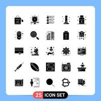 25 solide schwarze Symbolpaket-Glyphensymbole für mobile Apps isoliert auf weißem Hintergrund 25 Symbole festgelegt vektor