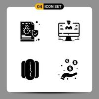 4 schwarze Icon-Pack-Glyphen-Symbole Zeichen für ansprechende Designs auf weißem Hintergrund 4 Icons gesetzt vektor