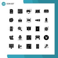 editierbares Vektorlinienpaket mit 25 einfachen soliden Glyphen der Synchronisierungsverbindung Bleistiftkommunikation Meer editierbare Vektordesignelemente vektor