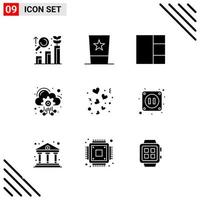pixel perfekt uppsättning av 9 fast ikoner glyf ikon uppsättning för webbplats design och mobil tillämpningar gränssnitt vektor