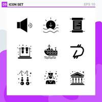Satz von 9 Symbolen im soliden Stil kreative Glyphensymbole für Website-Design und mobile Apps einfaches solides Symbolzeichen isoliert auf weißem Hintergrund 9 Symbole vektor