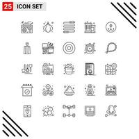 Stock Vector Icon Pack mit 25 Linienzeichen und Symbolen für Sportfischerei Jump Decoy Supermarkt editierbare Vektordesign-Elemente