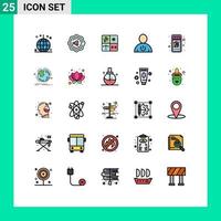 25 universell fylld linje platt Färg tecken symboler av uppkopplad affär står fast vid utveckling mänsklig kropp redigerbar vektor design element