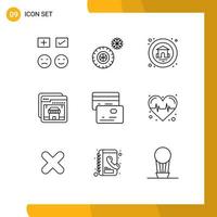 9 universelle Gliederungszeichen Symbole von Geldkarten Home-Shopping online editierbare Vektordesign-Elemente vektor