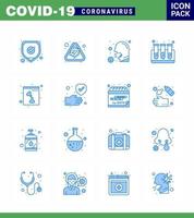 16 blaue Coronavirus-Krankheits- und Präventionsvektorsymbol-Reagenzgläser Blutvirus-Nievirus-Krankheit virales Coronavirus 2019nov-Krankheitsvektor-Designelemente vektor