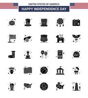 25 usa Solid Glyph Pack of Independence Day Zeichen und Symbole der internationalen Landdekoration amerikanischer Tag editierbare usa-Tag-Vektordesign-Elemente vektor