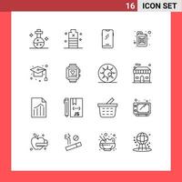 Gliederungspackung mit 16 universellen Symbolen für bearbeitbare Vektordesign-Elemente für Deckelbenzinkanister android vektor