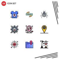 Stock Vector Icon Pack mit 9 Zeilenzeichen und Symbolen für den Standort Zahnradkolben indische editierbare Vektordesign-Elemente