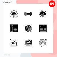 Stock Vector Icon Pack mit 9 Zeilenzeichen und Symbolen für Design-Layer-Lock-Gadget-Server editierbare Vektordesign-Elemente