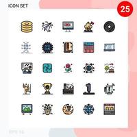 Stock Vector Icon Pack mit 25 Zeilenzeichen und Symbolen für Disk-Flag-Code Kochmütze Kochmütze editierbare Vektordesign-Elemente