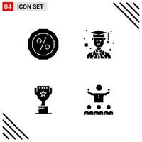 Pixel perfektes Set aus 4 soliden Symbolen Glyphen-Icon-Set für die Gestaltung von Websites und die Schnittstelle für mobile Anwendungen vektor