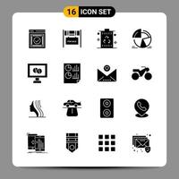 16 schwarze Icon-Pack-Glyphen-Symbole Zeichen für ansprechende Designs auf weißem Hintergrund 16 Icons gesetzt vektor