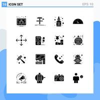 16 solides Glyphenkonzept für mobile Websites und Apps im Vollbildmodus bearbeitbare Vektordesign-Elemente für Pfeilflaschen-Geschwindigkeitsmesser vektor