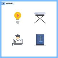 4 flaches Icon-Pack der Benutzeroberfläche mit modernen Zeichen und Symbolen der Glühbirne Graduierung Stuhl Sitz Bibel editierbare Vektordesign-Elemente vektor