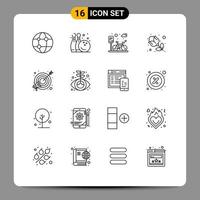 16 kreative Symbole moderne Zeichen und Symbole des Zielgeschenkzyklus Rosenblume editierbare Vektordesign-Elemente vektor