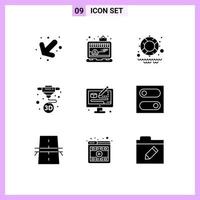 uppsättning av 9 modern ui ikoner symboler tecken för design bearbeta vatten kreativ skriva ut redigerbar vektor design element