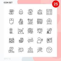 Vektorpaket mit 25 Symbolen im kreativen Umrisspaket im Linienstil isoliert auf weißem Hintergrund für Web und Handy vektor
