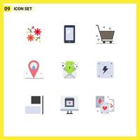 9 flaches Farbpaket der Benutzeroberfläche mit modernen Zeichen und Symbolen des Outsourcing-Standorts iphone Job-Shopping editierbare Vektordesign-Elemente vektor