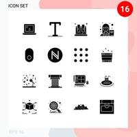 uppsättning av 16 vektor fast glyfer på rutnät för trådlös äpple labb författare forskare redigerbar vektor design element