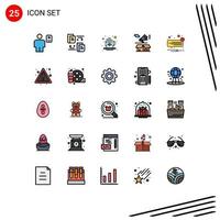 Gruppe von 25 gefüllten flachen Farbzeichen und Symbolen für Chatbox-Frühstücksmegaphon-Marketing editierbare Vektordesign-Elemente vektor
