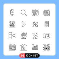16-zeiliges schwarzes Symbolpaket Umrisssymbole für mobile Apps isoliert auf weißem Hintergrund 16 Symbole festgelegt vektor