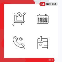 Aktienvektor-Icon-Pack mit 4 Zeilenzeichen und Symbolen für Laptop-Telefon-Kalenderjahr-Krankenhaus editierbare Vektordesign-Elemente vektor