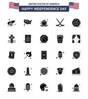 Happy Independence Day 25 solides Glyphen-Icon-Pack für Web- und Print-Video Movis Cart American Ice Sport editierbare Usa-Day-Vektor-Design-Elemente vektor