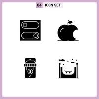 4 solides Glyphenpaket der Benutzeroberfläche mit modernen Zeichen und Symbolen der Präferenzen Stadt Apple E-Commerce Skate editierbare Vektordesign-Elemente vektor