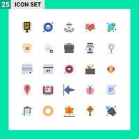 flacher farbsatz der mobilen schnittstelle mit 25 piktogrammen von computer-romantik-licht-liebeswinkel-editierbaren vektordesignelementen vektor